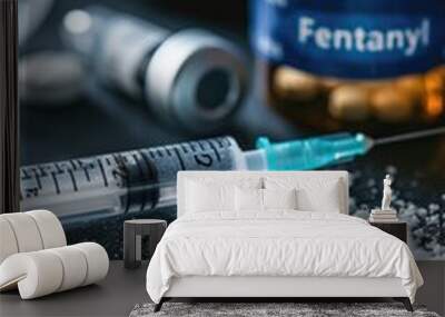 Fentanyl drug and syringe. Fentanil is opioid used as a pain medication and for anesthesia. Wall mural