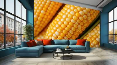 Fresh raw corn cobs lying on top of each other Wall mural