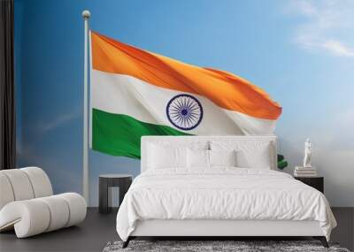 Indian flag waving on blue sky background Wall mural