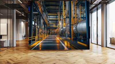 Industrial plant interior showing complex piping system Wall mural