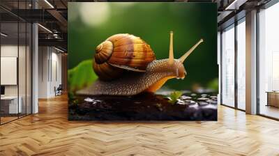 Macro shot of a snail on the grass after the rain Wall mural