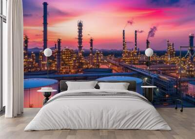 Oil and gas power plant refinery with storage tanks facility for oil production Wall mural