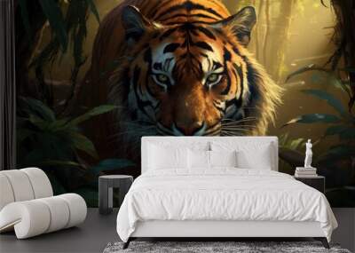 Portrait of Sumatran tiger in a jungle (Panthera tigris sumatrae) Wall mural