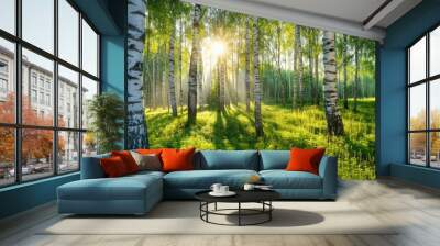 Summer birch forest, beautiful landscape. Birch tree forest Wall mural