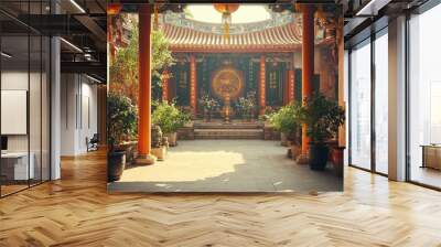 Traditional chinese temple with golden decorations shining in the sun Wall mural