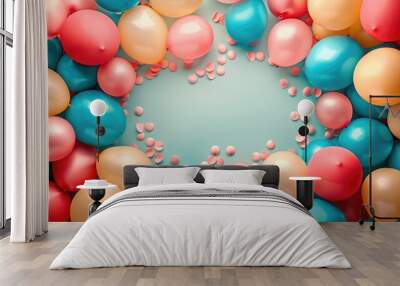 Vibrant balloons frame with a blue background Wall mural