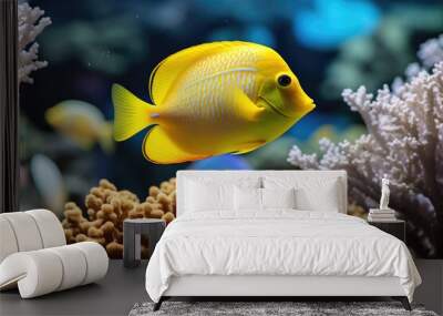 Yellow tang fish on coral reef Wall mural