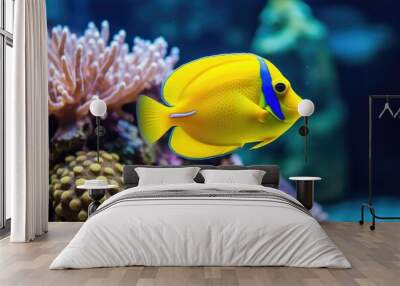 Yellow tang fish on coral reef Wall mural