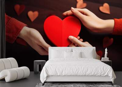 Symbol of love depicted as a heart or the color red, romantic gift concept, present to someone as a gesture of love and affection, romantic relationships, Valentine's Day Wall mural