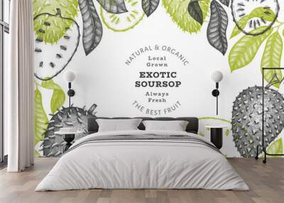 Hand drawn sketch style soursop fruit banner. Organic fresh fruit vector illustration. Retro guanabana design template Wall mural