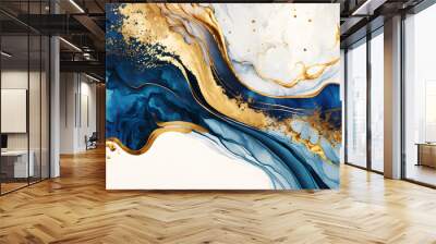 blue and gold watercolor marble background. abstract texture. generativ ai Wall mural