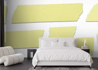 Collection trips of yellow textured adhesive kraft paper tape - isolated design element Wall mural