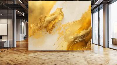 gold metallic marble, watercolor background, abstract design,  white gold metallic marble, illustration digital generative ai design art style Wall mural