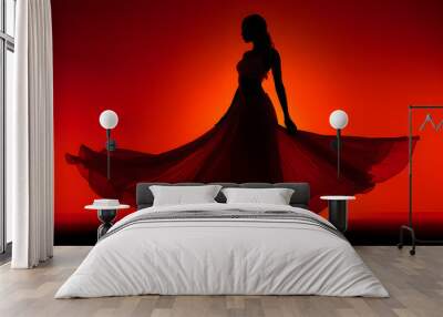 Silhouette of a beautiful Woman in Red Dress. Elegant Glamour Dance Background Wall mural