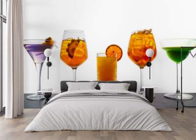 drinks lined up with white background Wall mural