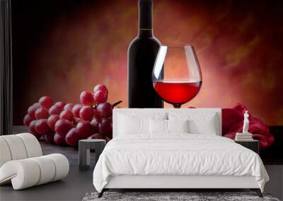 Red Wine and grapes, textured background. Wall mural