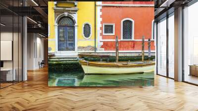 gate venice colorful buildings moored boat canal italy venetian Wall mural