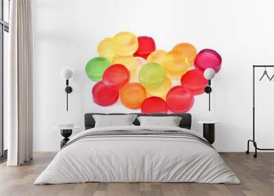 Multicolor round gummy candies on white background. Wall mural