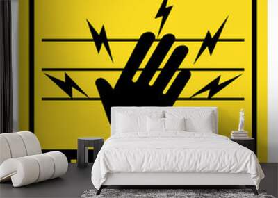 Warning, electric fence. Caution and safety sign with symbols and text. Wall mural