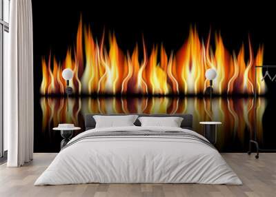 Burning fire flame on black background Wall mural