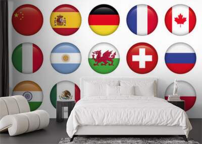 set of round flags world top states Wall mural