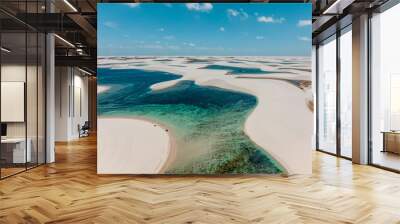 aerial photo with drone of Lençóis Maranhenses in Santo Amaro in Brazil Wall mural