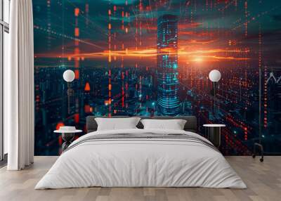 Business and technology background finance and investment telecommunication and Internet of Things concept Wall mural