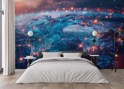 Global business network digital technology data exchange concept. Business Intelligence and cloud computing digital marketing data processing and blockchain technology Wall mural