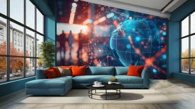 Global business network innovative technology and social network concept. Business strategy analysis and data exchange customer connection HR  human recruitment and global outsources teamwork Wall mural