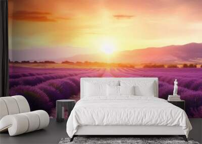 lavender field at sunset Wall mural