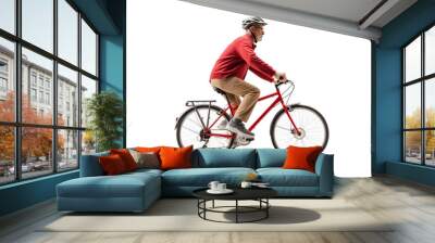 man riding a bike isolated on white Wall mural