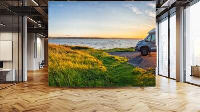 Motorhome at Loch Ryan during Sunset Wall mural