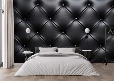 Padded black leather upholster pattern. Quilted leather texture with buttons Wall mural