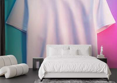 White T-Shirt Mockup on Bright Color Background Wall mural