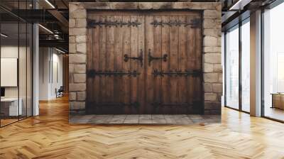 Wooden door in medieval castle Wall mural