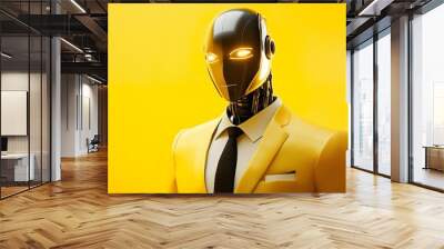 Modern humanoid robot dressed in a stylish yellow suit Wall mural