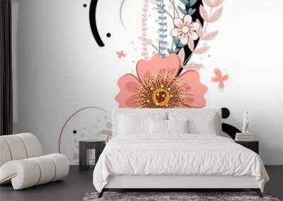 Number 2 (TWO) birthday celebration anniversary.  2 NUMBER with flowers and leaves. Illustration number TWO floral Wall mural