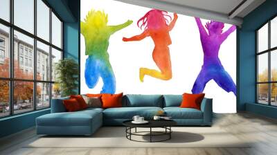 Set of children silhouettes in colors. isolated. watercolor Wall mural