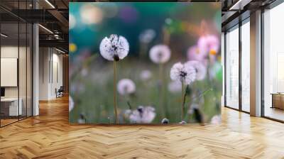 Abstract floral background, meadow in the early morning with beautiful fantastic bokeh Wall mural