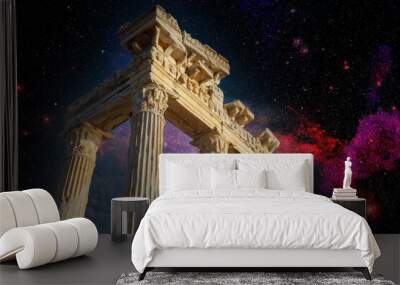 Architectural columns from the times of ancient greece. Ruins against the background of the night sky. Side turkey Wall mural