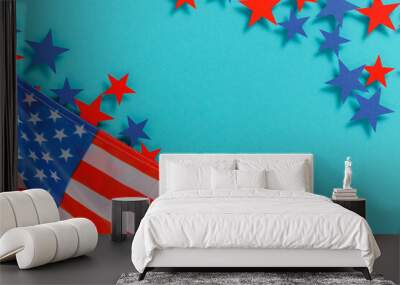 Happy Independence Day 4th july background with american flag decorated of  stars and flag. Holidays table top view. flat lay Wall mural