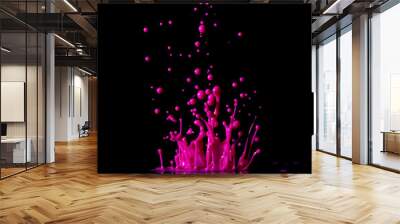 Magenta, pink  paint, ink splash on black background Wall mural