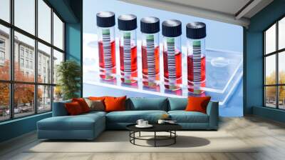 vials with red liquid in rack Wall mural