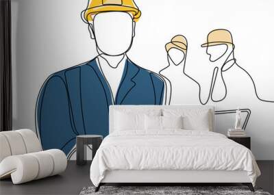 construction manager and engineer working on building site. Vector illustration Wall mural