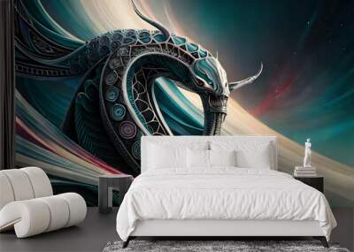 Fantasy evil dragon portrait. Surreal artwork of danger dragon from medieval mythology Wall mural