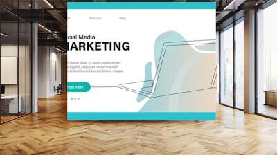 Landing page template of Social media marketing. Modern outline design concept of web page design for website and mobile website. Easy to edit and customize. Vector illustration Wall mural