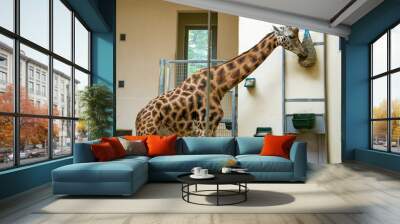 portrait of a giraffe head with big years and a funny look Wall mural