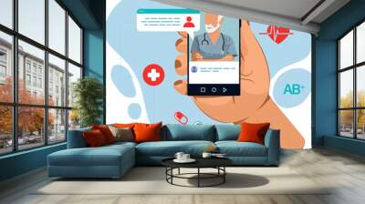 the doctor is on the phone call a doctor online doctor s consultation. laboratory analyzes online vi Wall mural