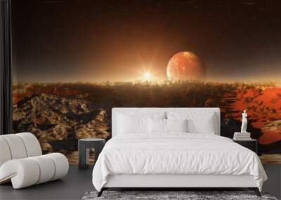 360 degree panorama of phobos with the red planet mars in the background environment hdri map equirectangular projection spherical panorama 3d rendering Wall mural