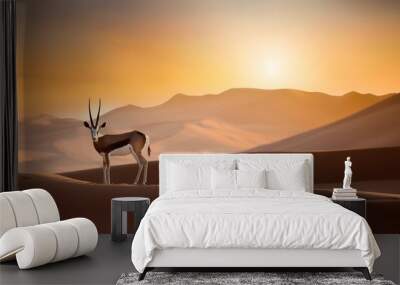 black and white impala in the desert of arabian Wall mural